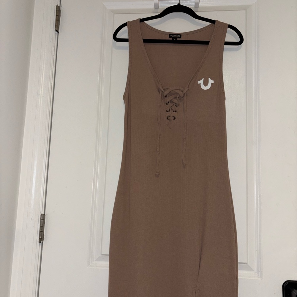 True Religion Tan Lace-Up Midi Dress